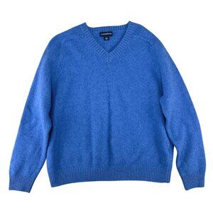 Mens Lands End Blue Wool & Cashmere V-Neck Sweater L 42-44 Long Sleeve